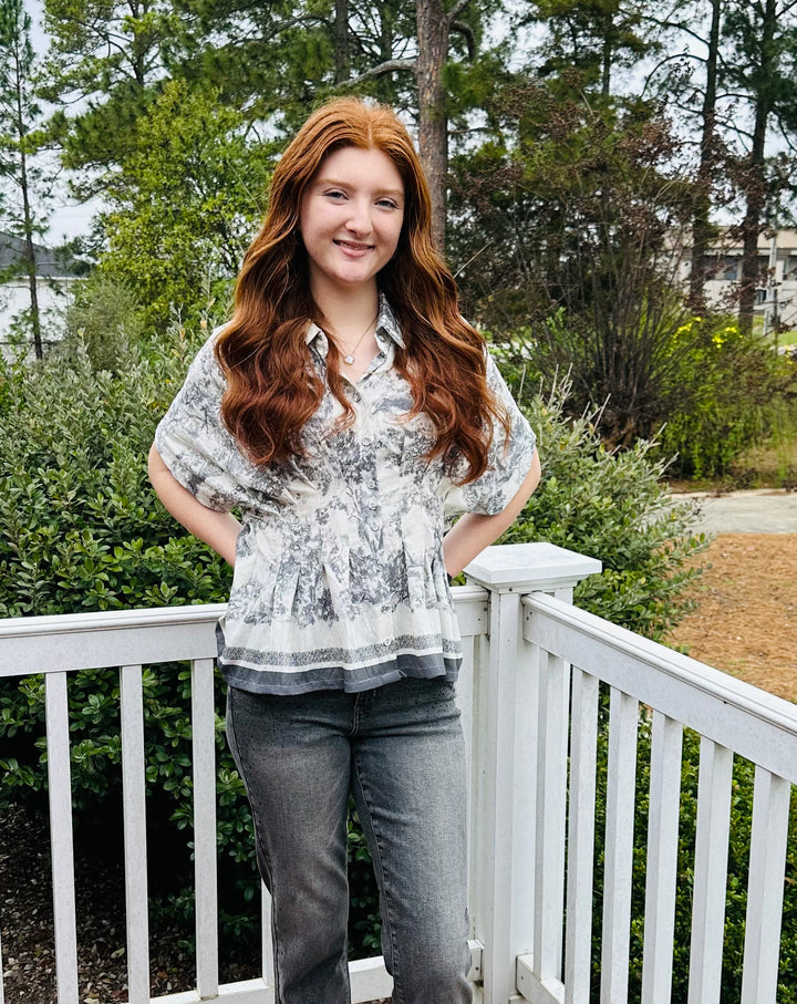 Chic Grey Print Top