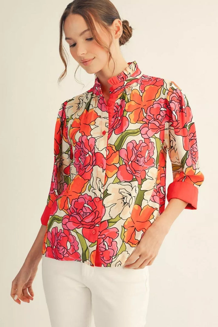 🌸 Rosé Garden Ruffle Blouse