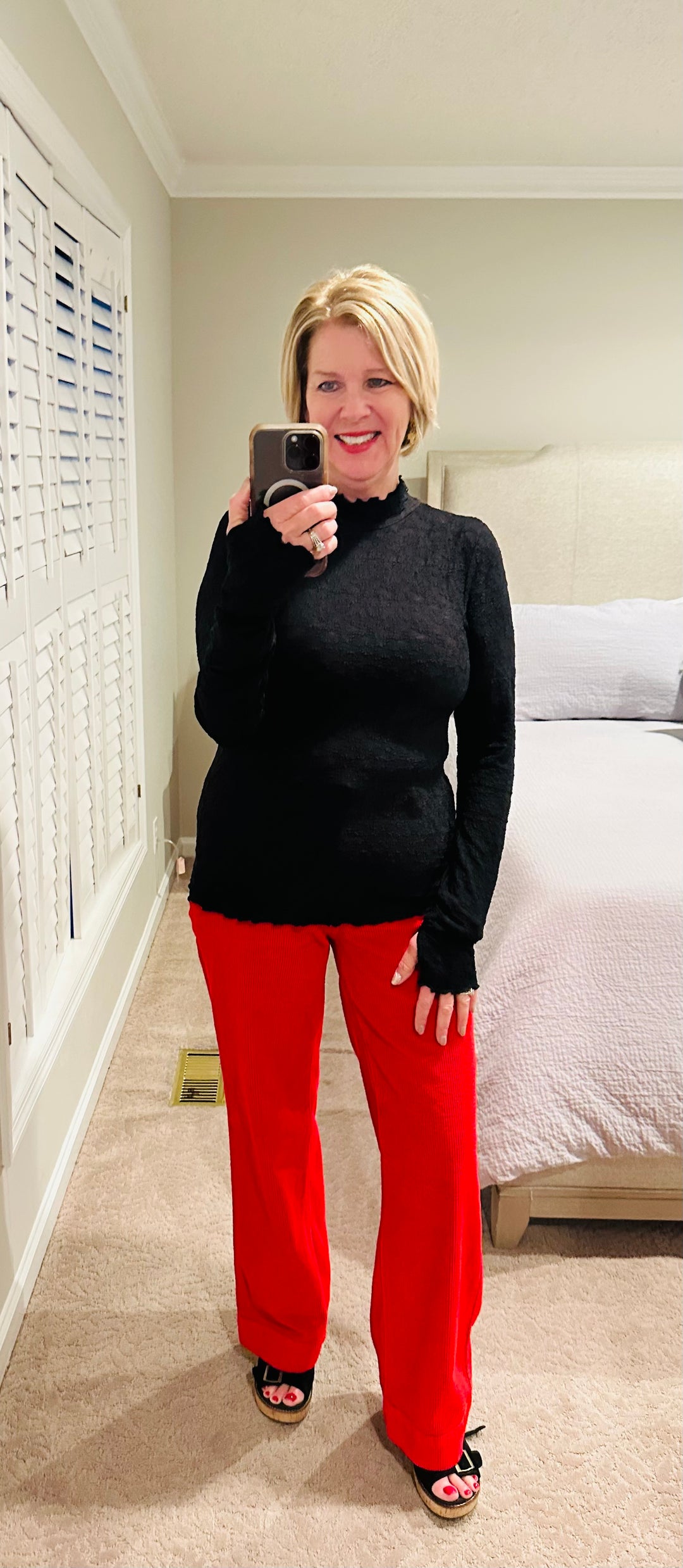 Lace Mock Neck Thumbhole Top- Black