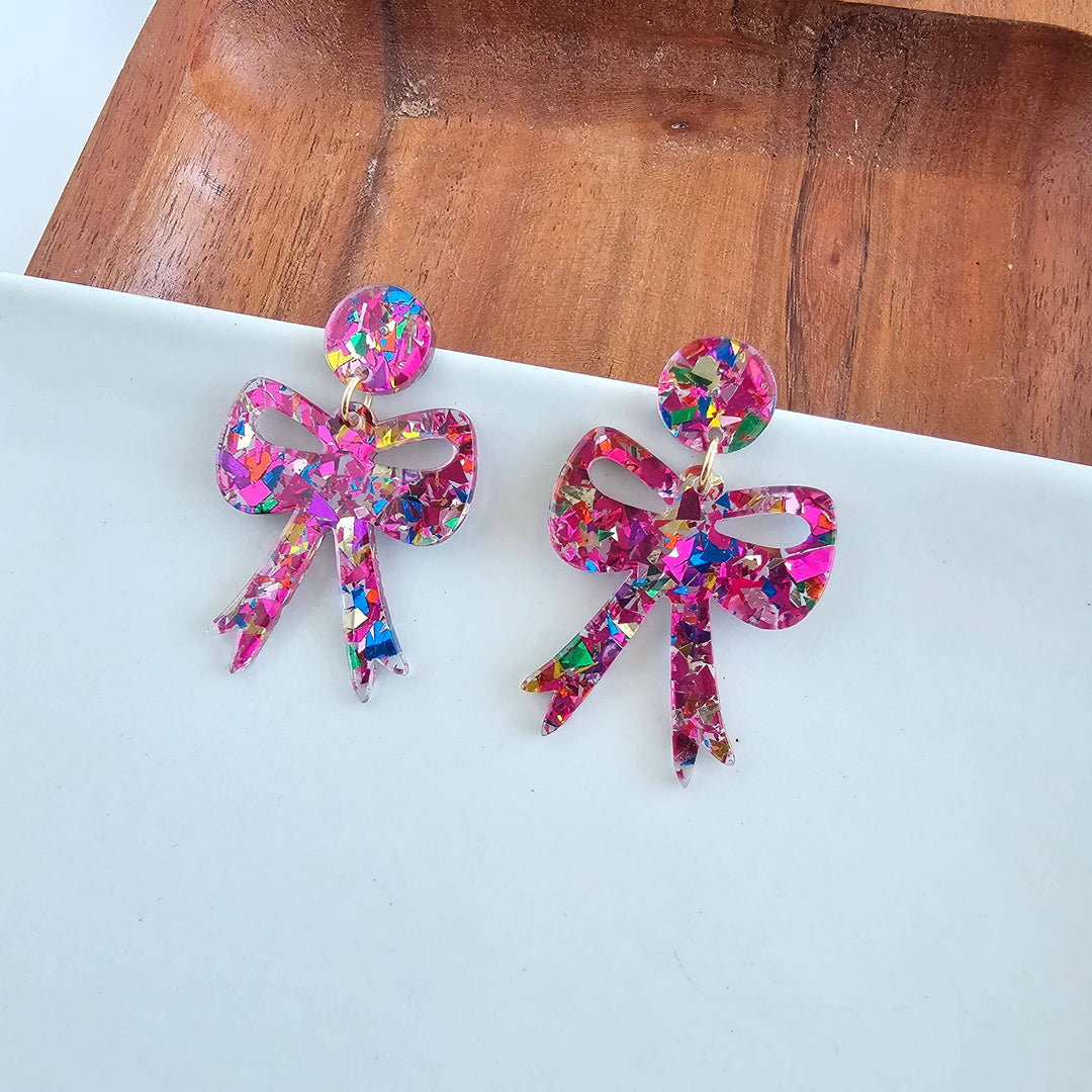 Bow Earrings - Pink Sparkle // Christmas, Holiday