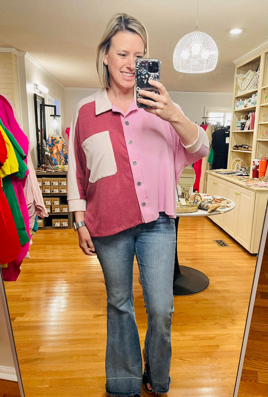 Pink/Mauve ribbed button top