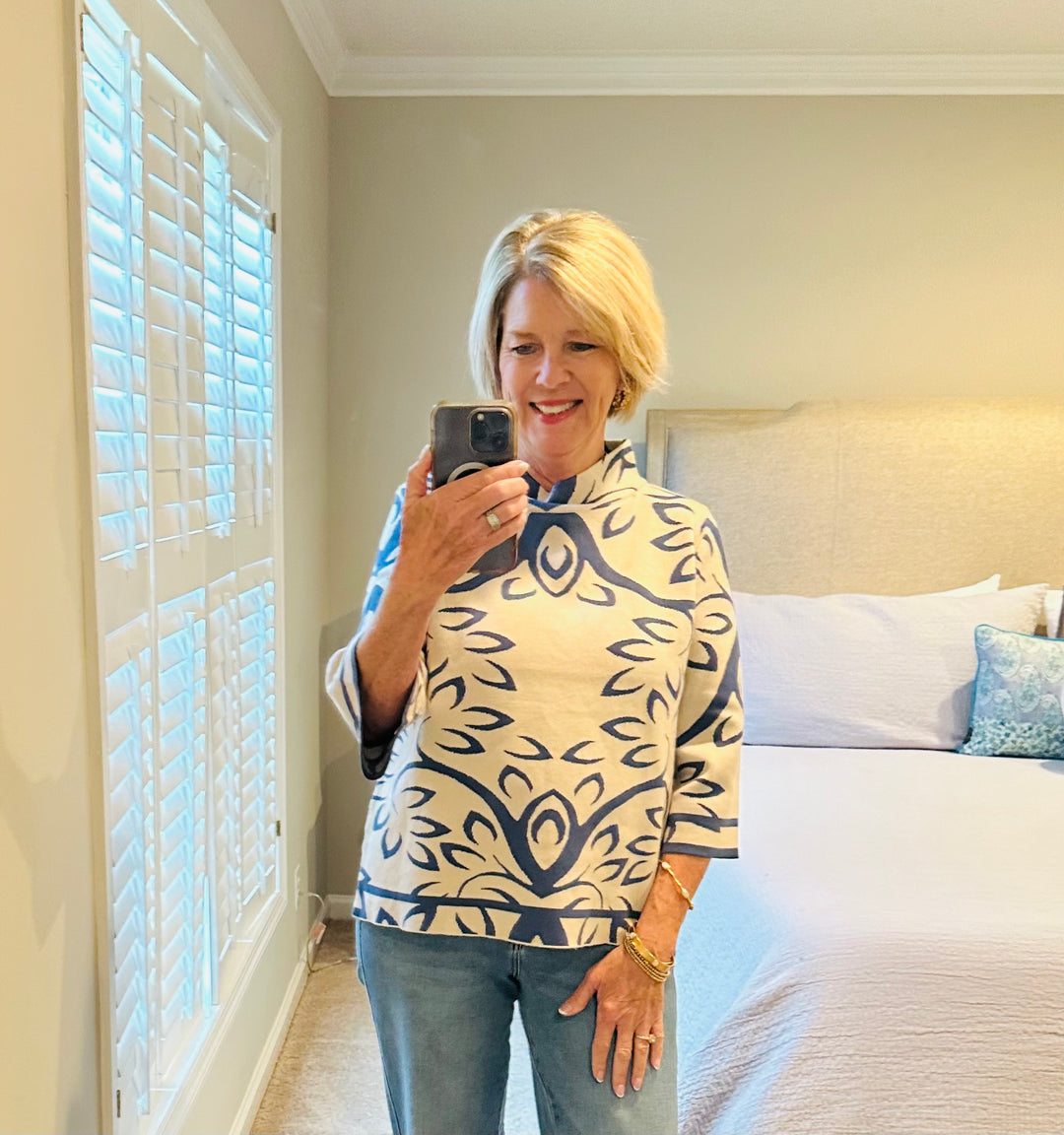 Blue Mirage Jacquard Knit Sweater