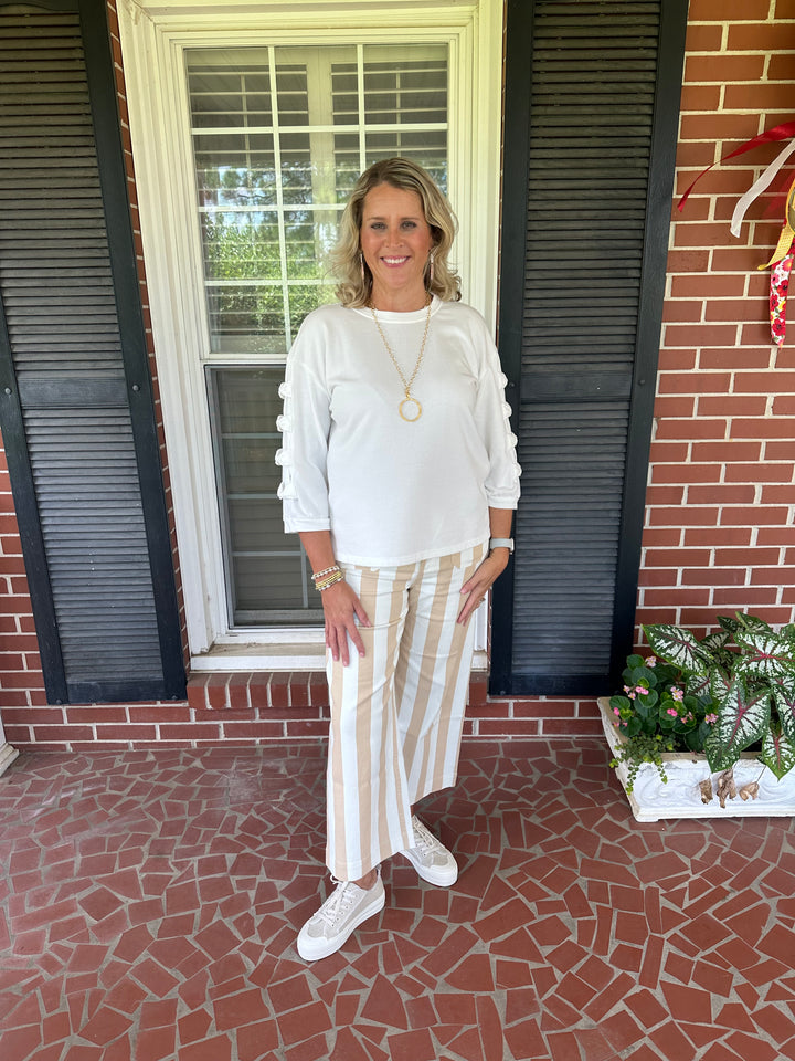 Mica Denim Super High Rise Wide Crop Pants – Tan & White Stripe