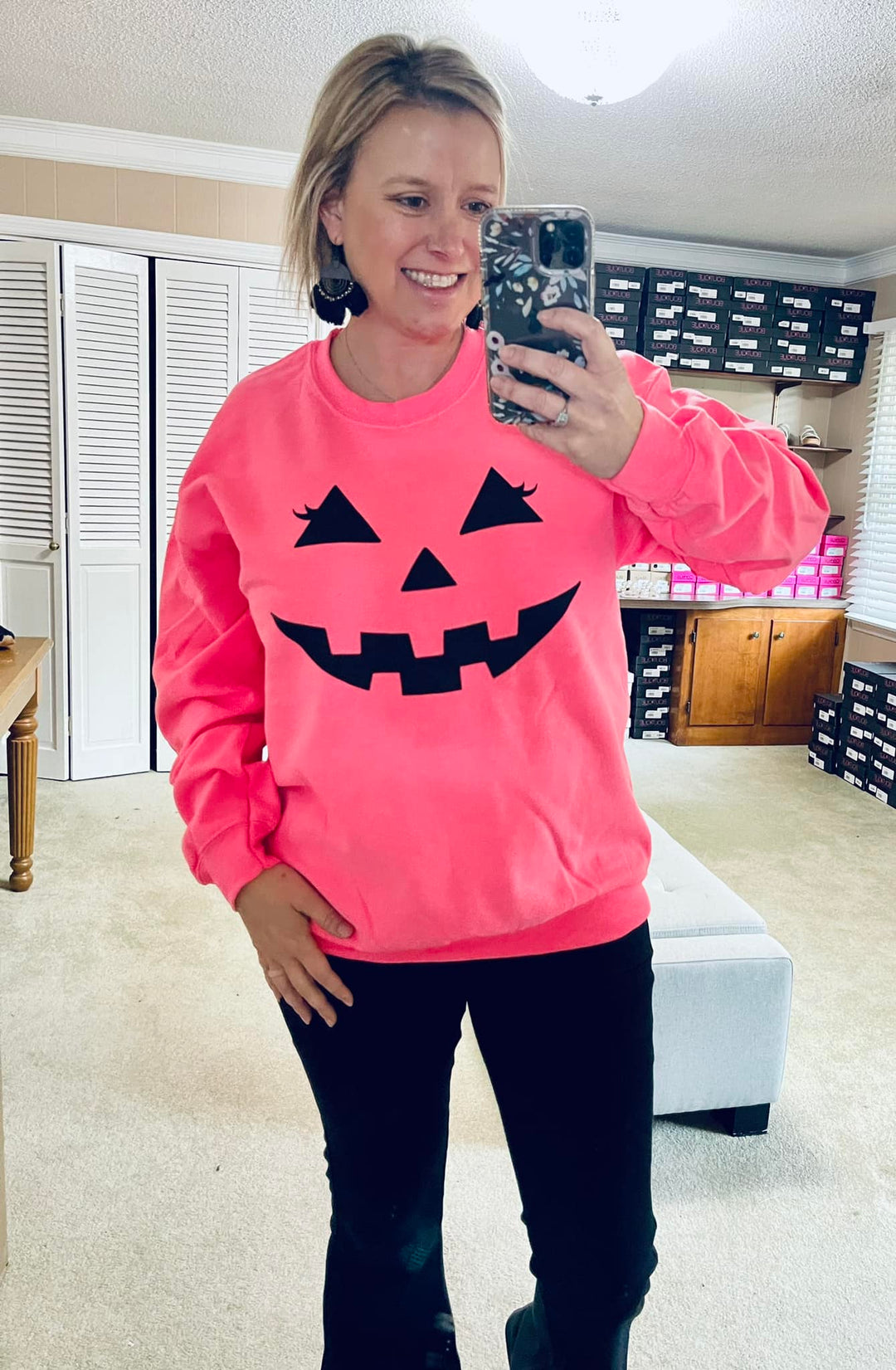 Pink winky face pumpkin sweatshirt