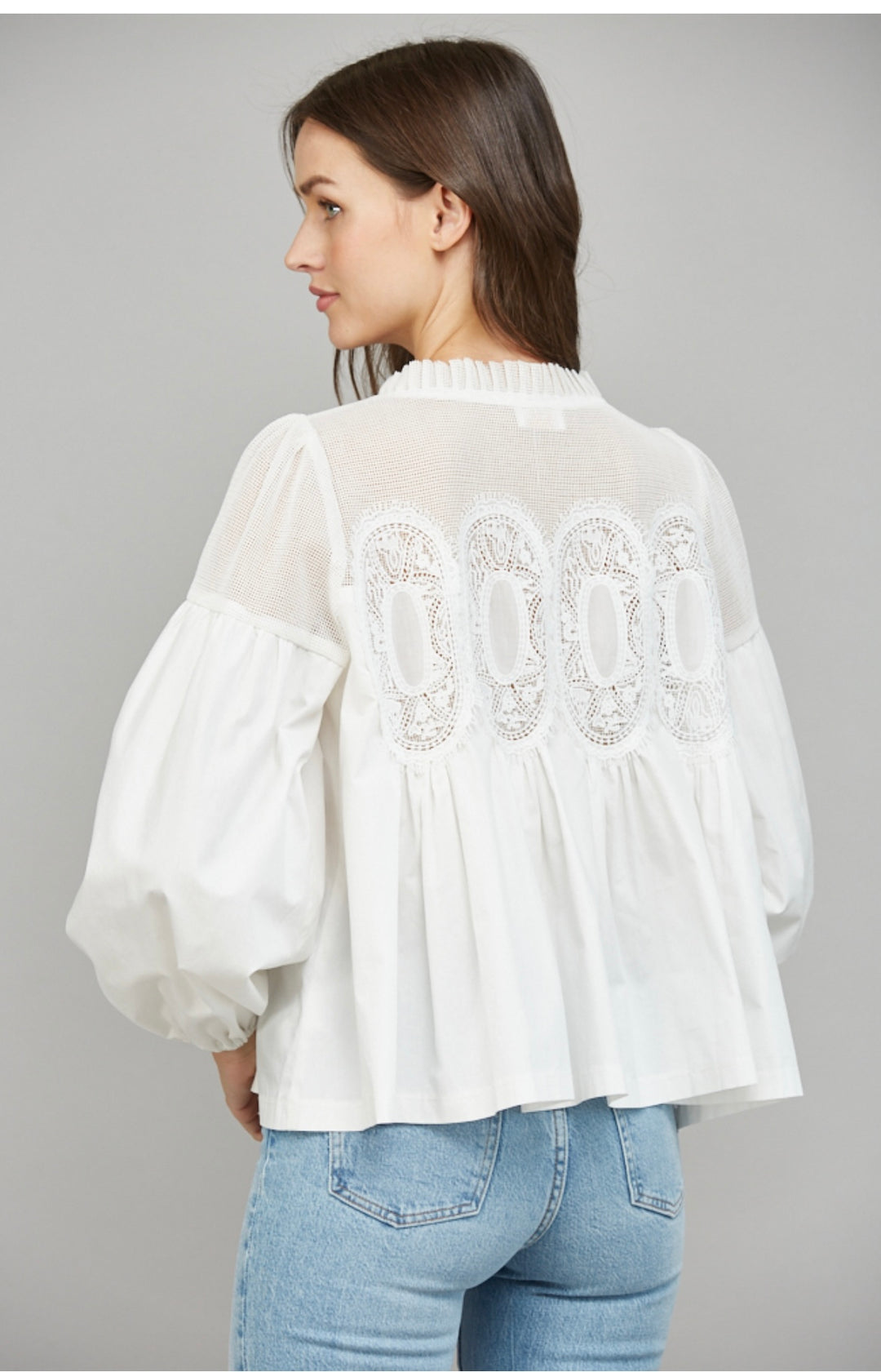The Eloise – Lace Appliqué Mixed Media Blouse