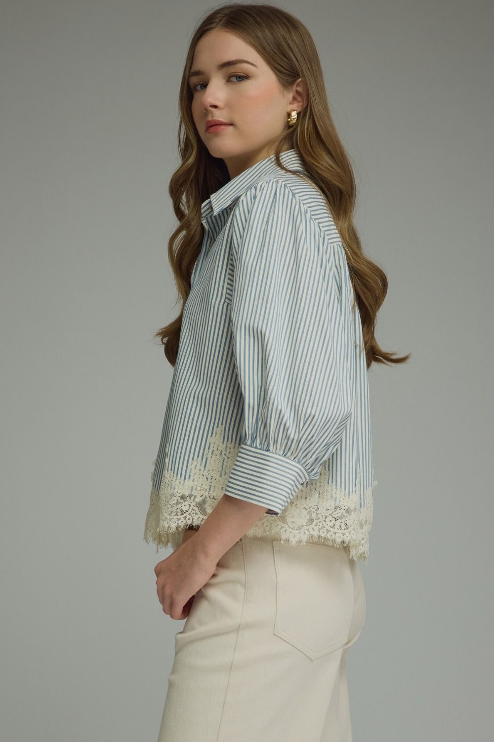 The Charlotte Lace Trim Blouse - Chambray