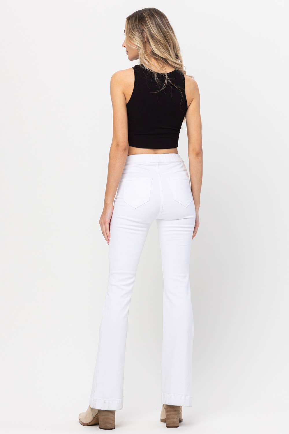High Rise White Pull On Flares
