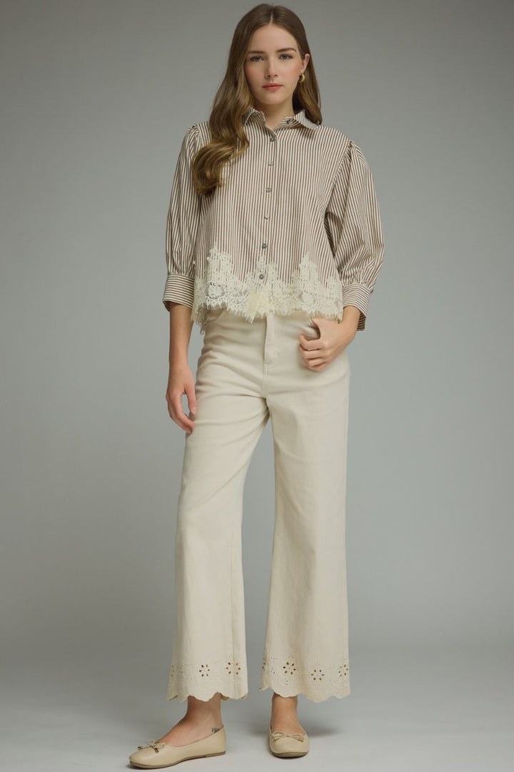 The Charlotte Lace Trim Blouse - Brown