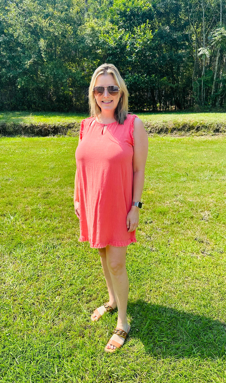 Linen Blend Frayed sleeveless Dress