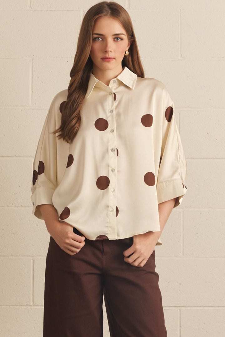 Mocha Dot Button-Down Top