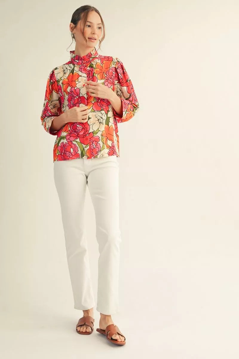🌸 Rosé Garden Ruffle Blouse