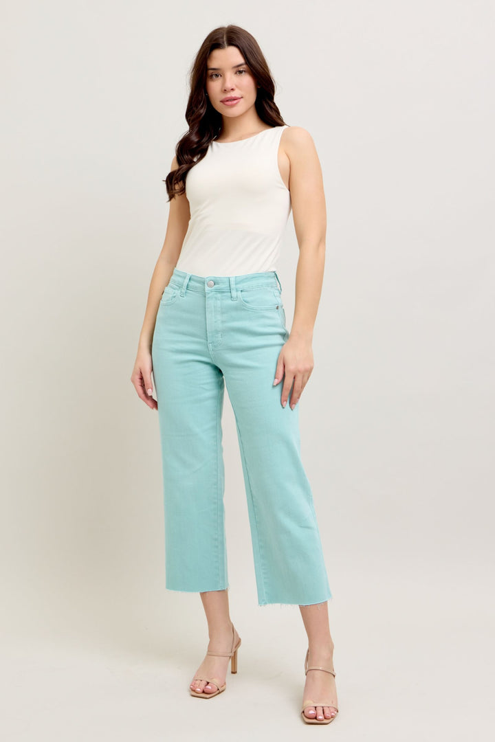 Judy Blue HW Raw Hem Crop in Sky Blue