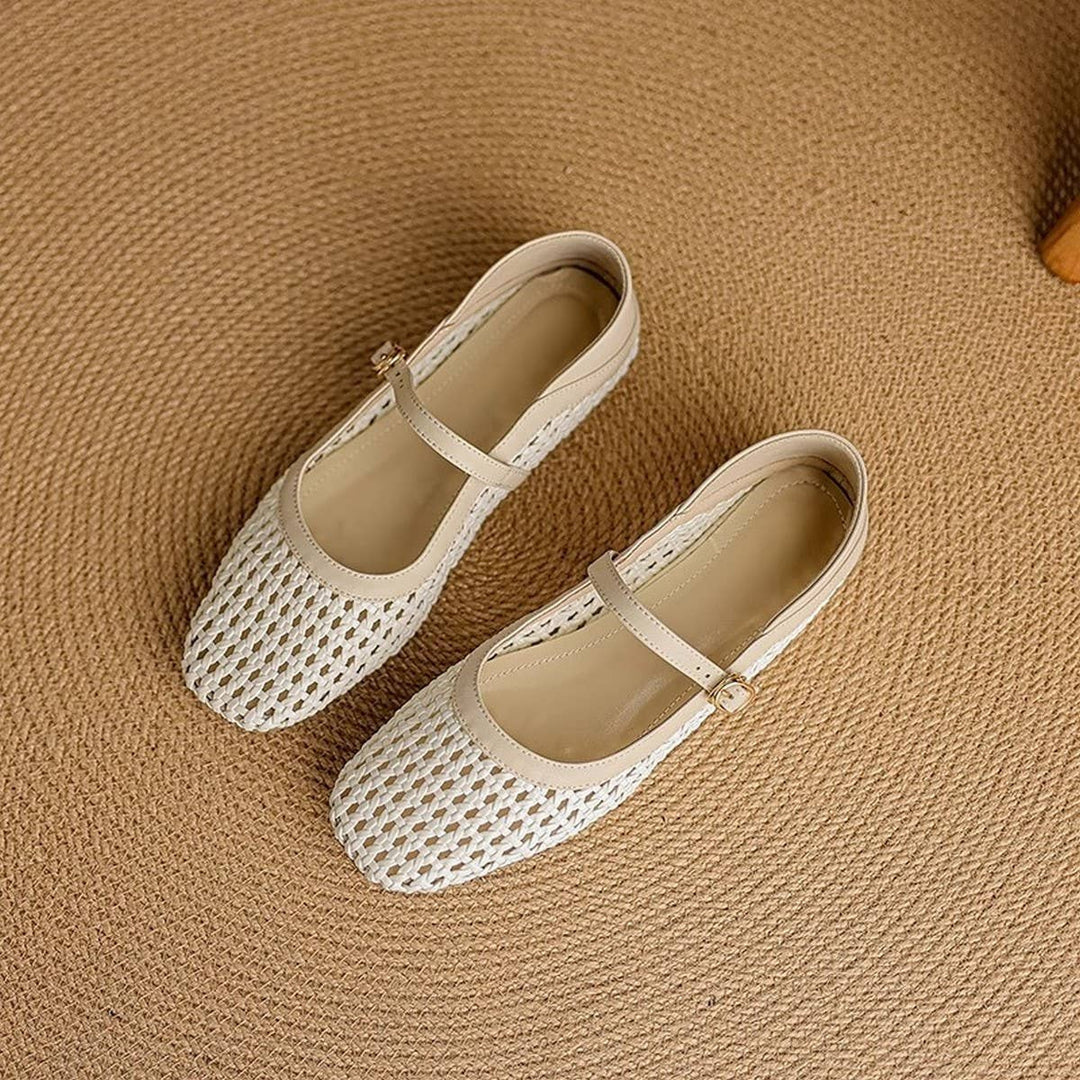 Soft Leather Woven Mary Jane Flat Sandals