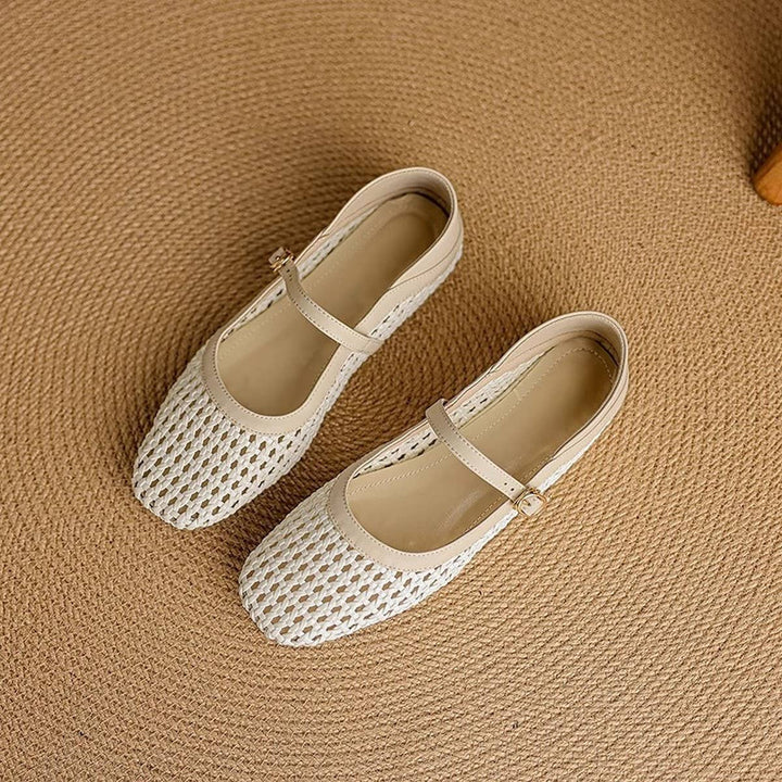 Soft Leather Woven Mary Jane Flat Sandals