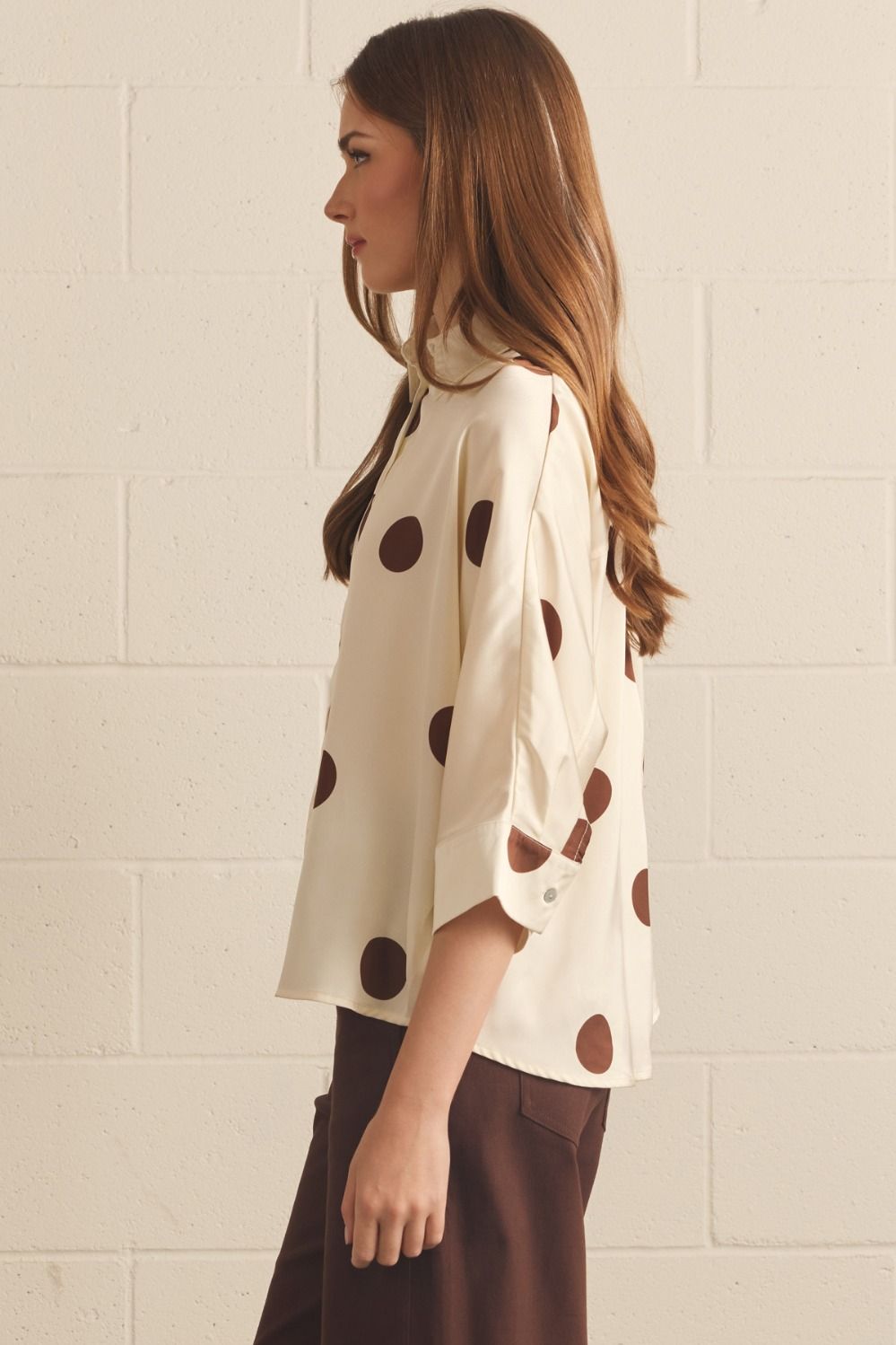Mocha Dot Button-Down Top