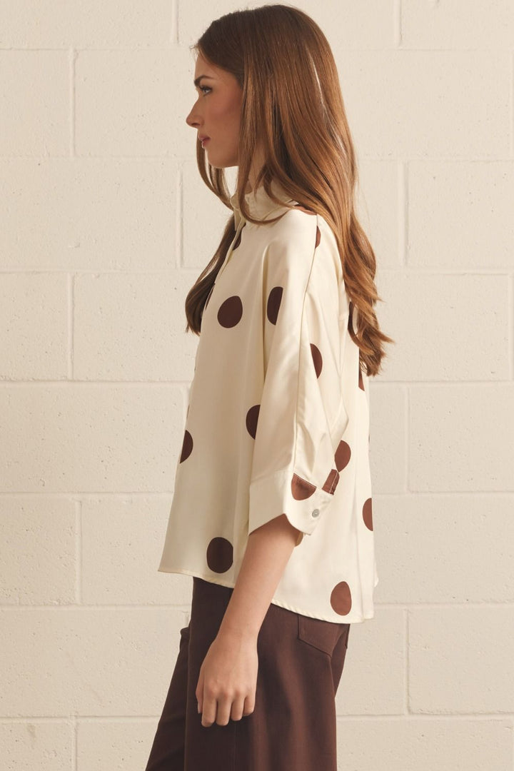 Mocha Dot Button-Down Top