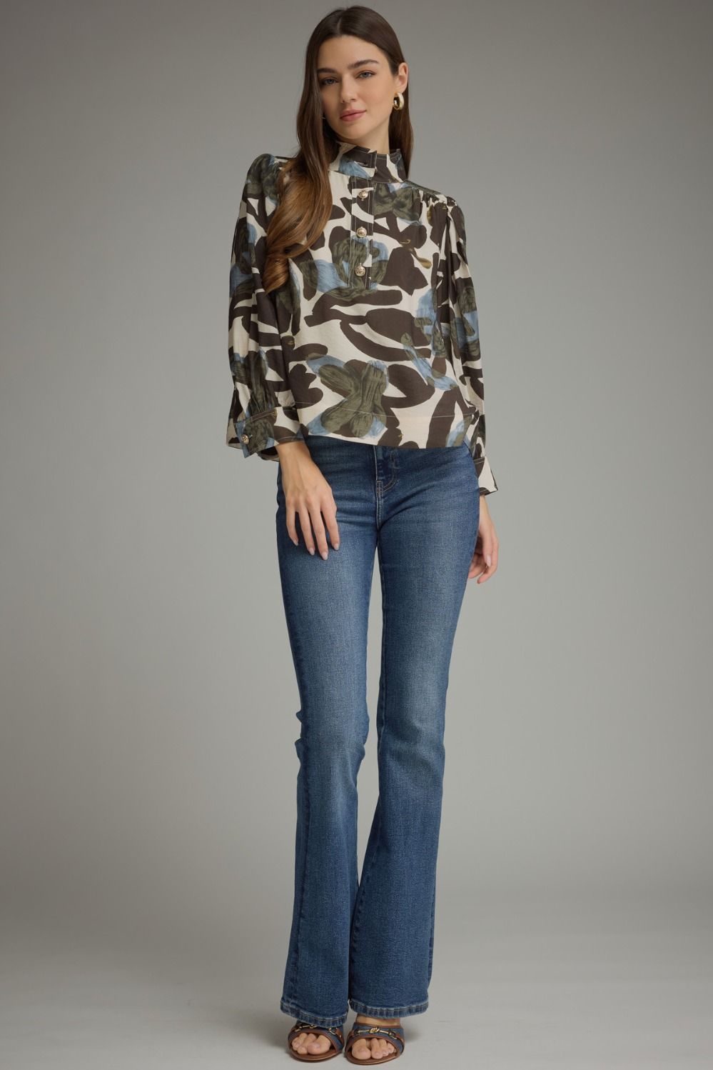 Painterly Petals High-Neck Blouse