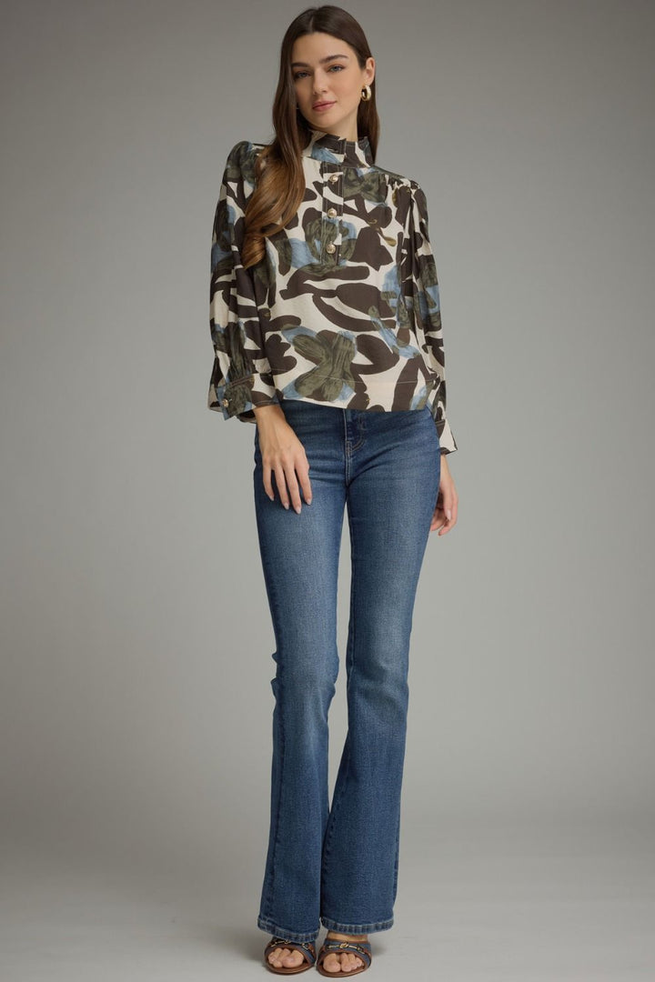 Painterly Petals High-Neck Blouse