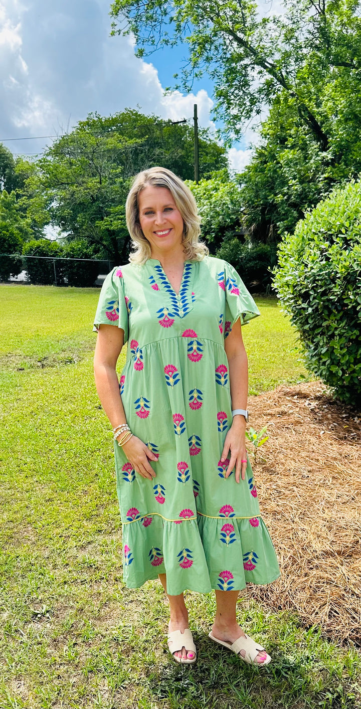 Embroidered Green Dress