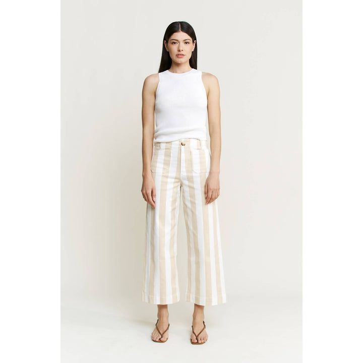 Mica Denim Super High Rise Wide Crop Pants – Tan & White Stripe