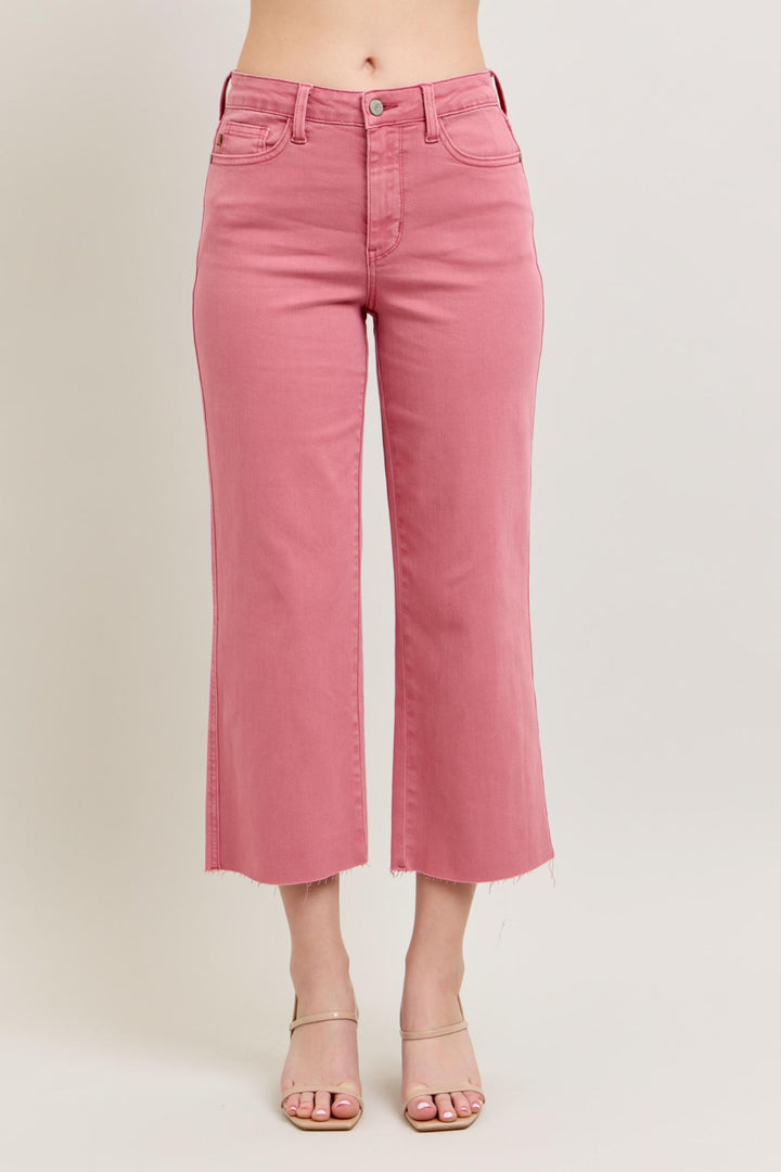 Judy Blue HW Raw Hem Crop in Rose