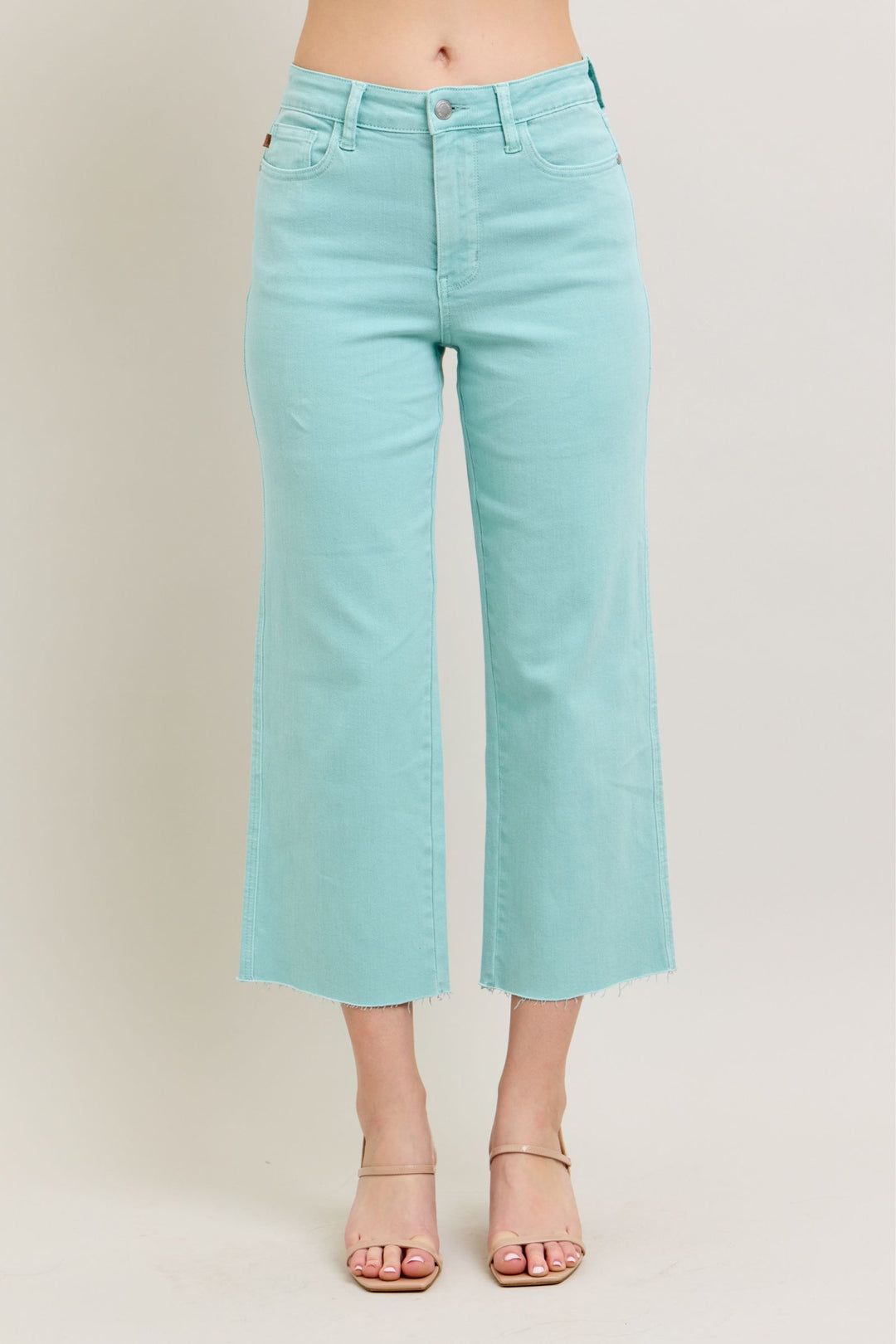 Judy Blue HW Raw Hem Crop in Sky Blue