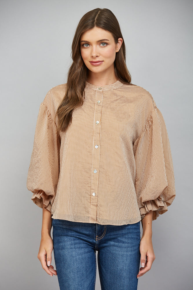 The Harper- Camel Pinstripe