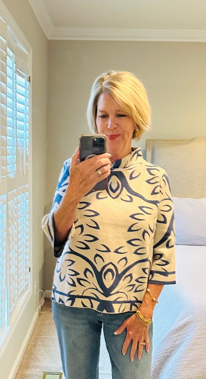 Blue Mirage Jacquard Knit Sweater