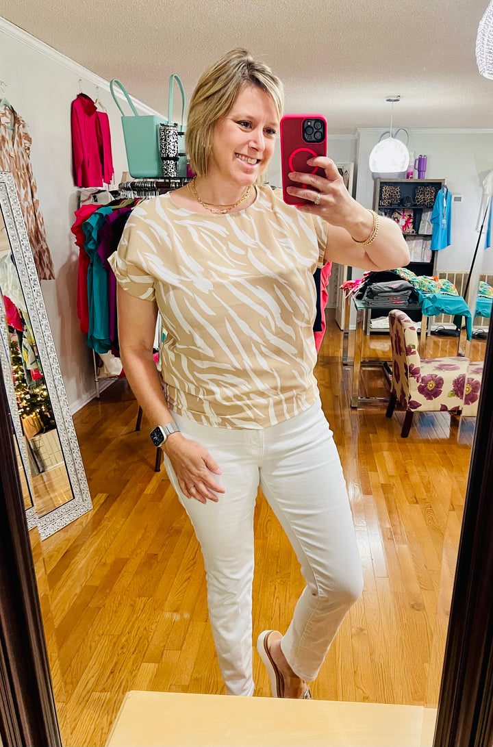 Taupe/white abstract top