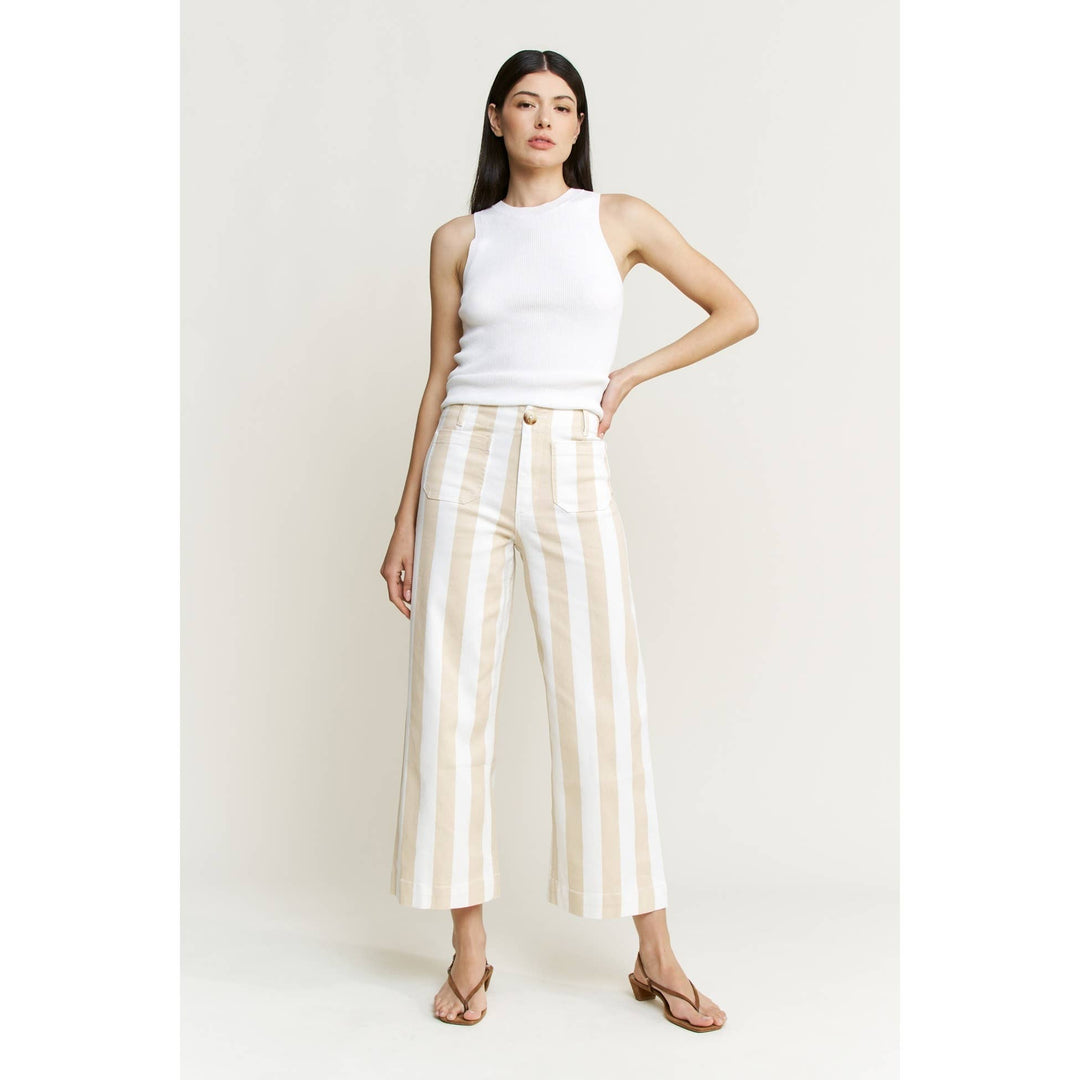 Mica Denim Super High Rise Wide Crop Pants – Tan & White Stripe