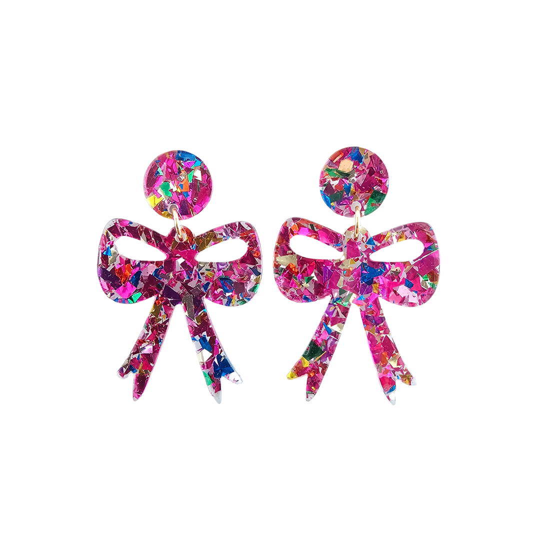 Bow Earrings - Pink Sparkle // Christmas, Holiday