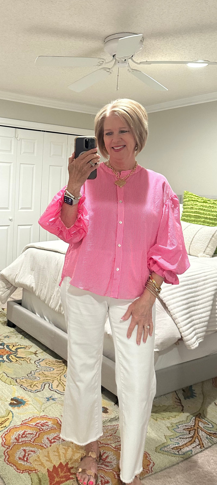 Pink Champagne Stripe Blouse 💗