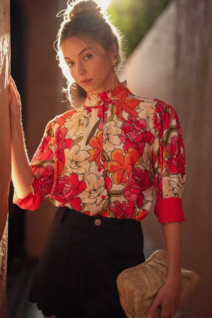 🌸 Rosé Garden Ruffle Blouse