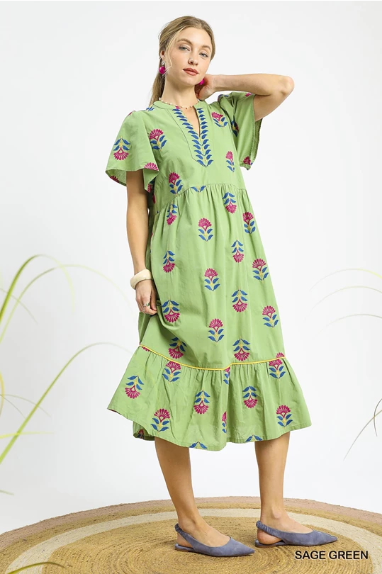 Embroidered Green Dress