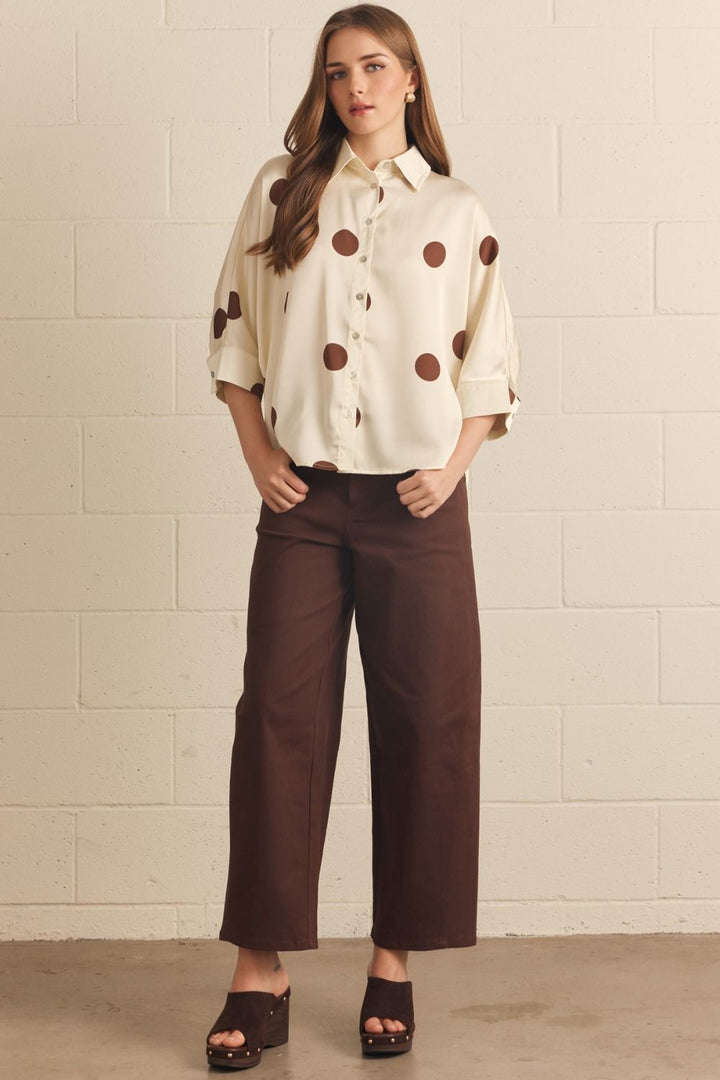 Mocha Dot Button-Down Top