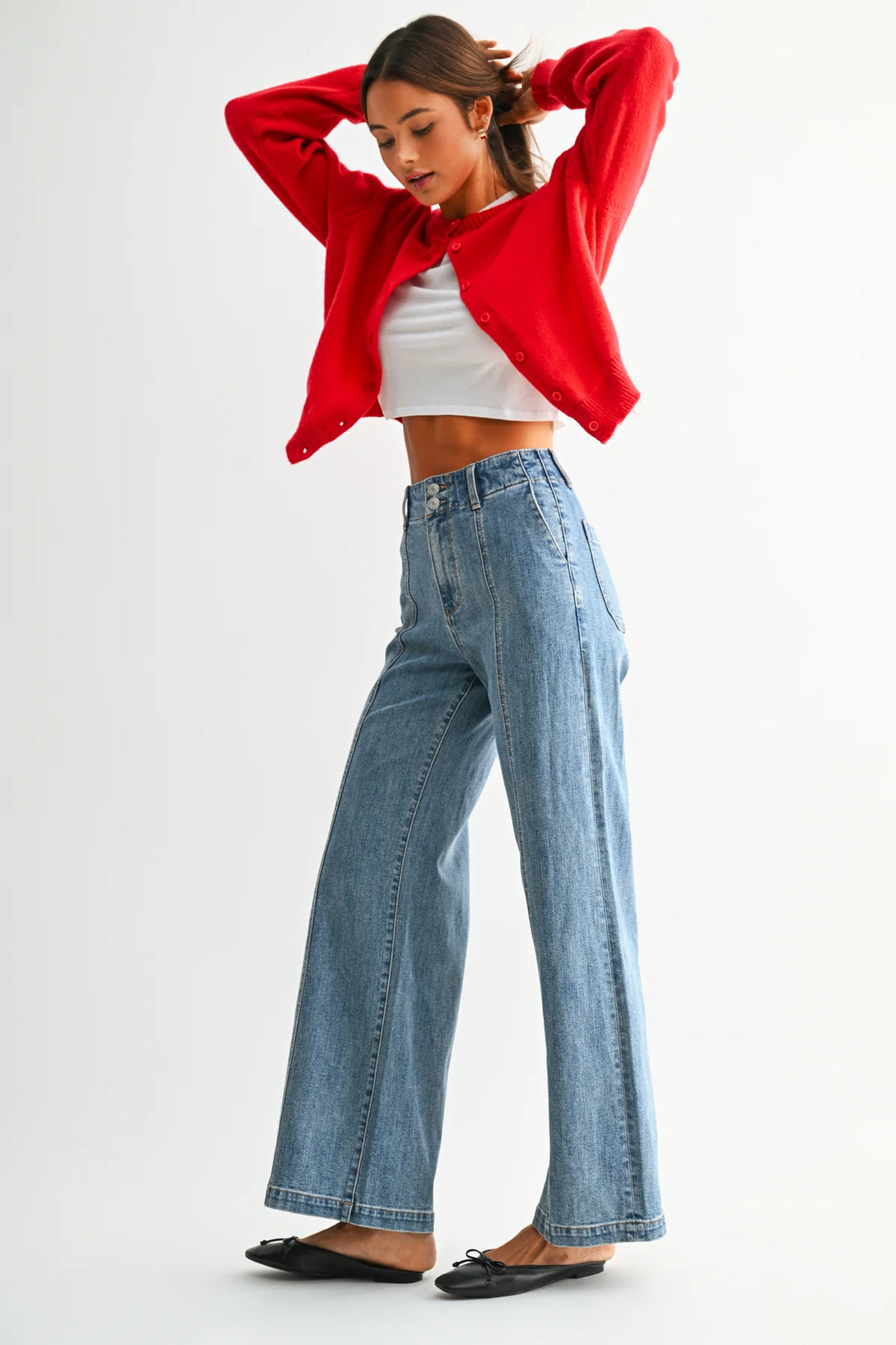 Mica Denim Front-Seamed Wide-Leg Jeans