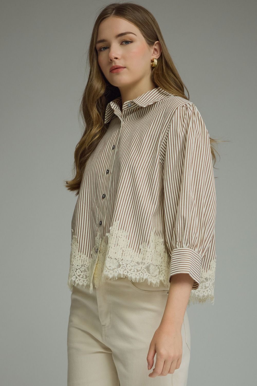 The Charlotte Lace Trim Blouse - Brown