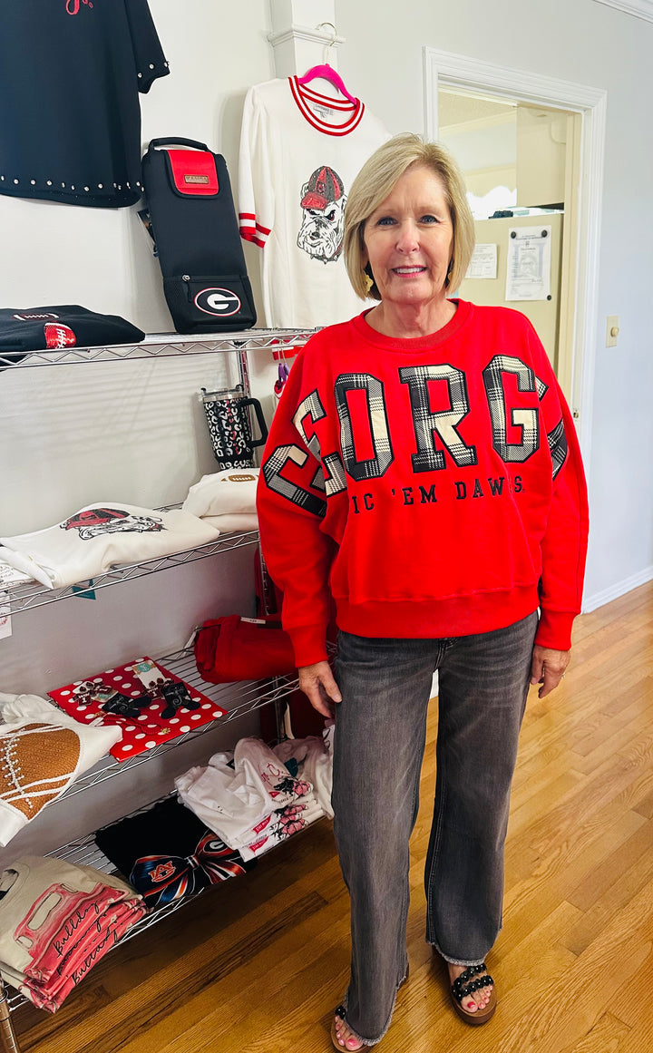 Heritage Plaid Crewneck – Georgia 🏈 ❤️ 🖤 🐾
