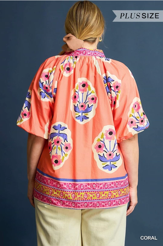Coral Floral Boho Top- Plus