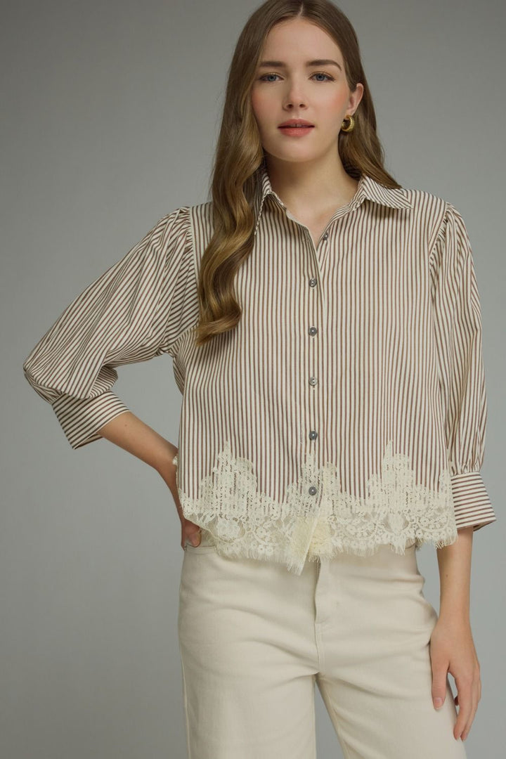 The Charlotte Lace Trim Blouse - Brown