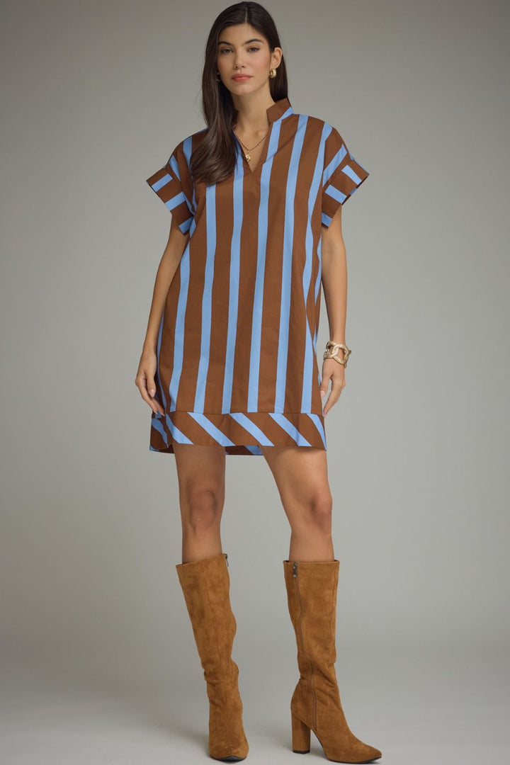 Cocoa & Blue Stripe Mini Dress