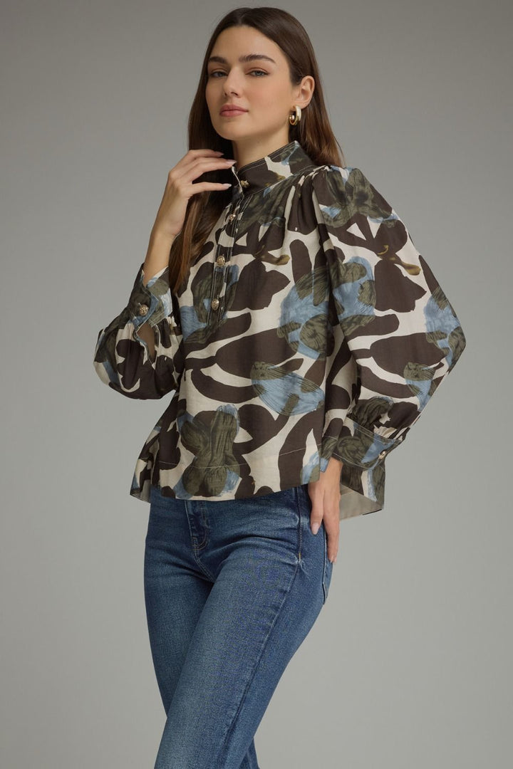 Painterly Petals High-Neck Blouse