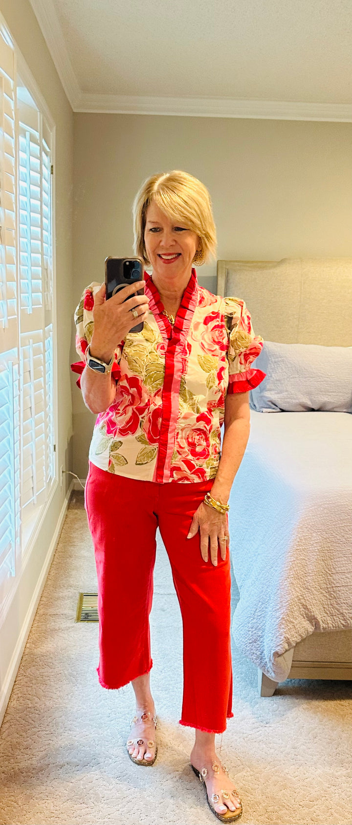 Pink and Red Ruffle Trim Top- Plus Size