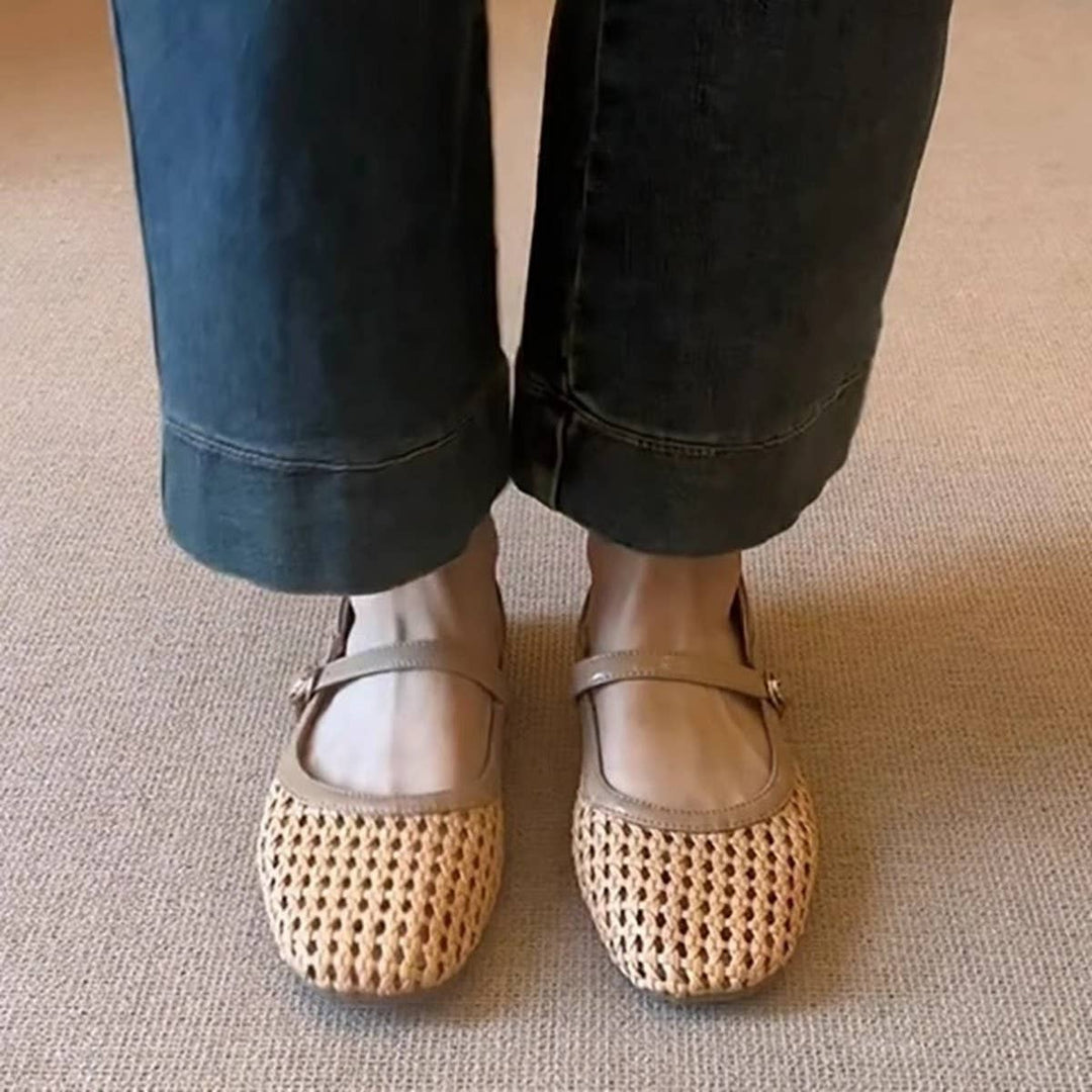 Soft Leather Woven Mary Jane Flat Sandals