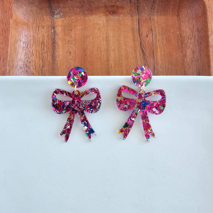 Bow Earrings - Pink Sparkle // Christmas, Holiday