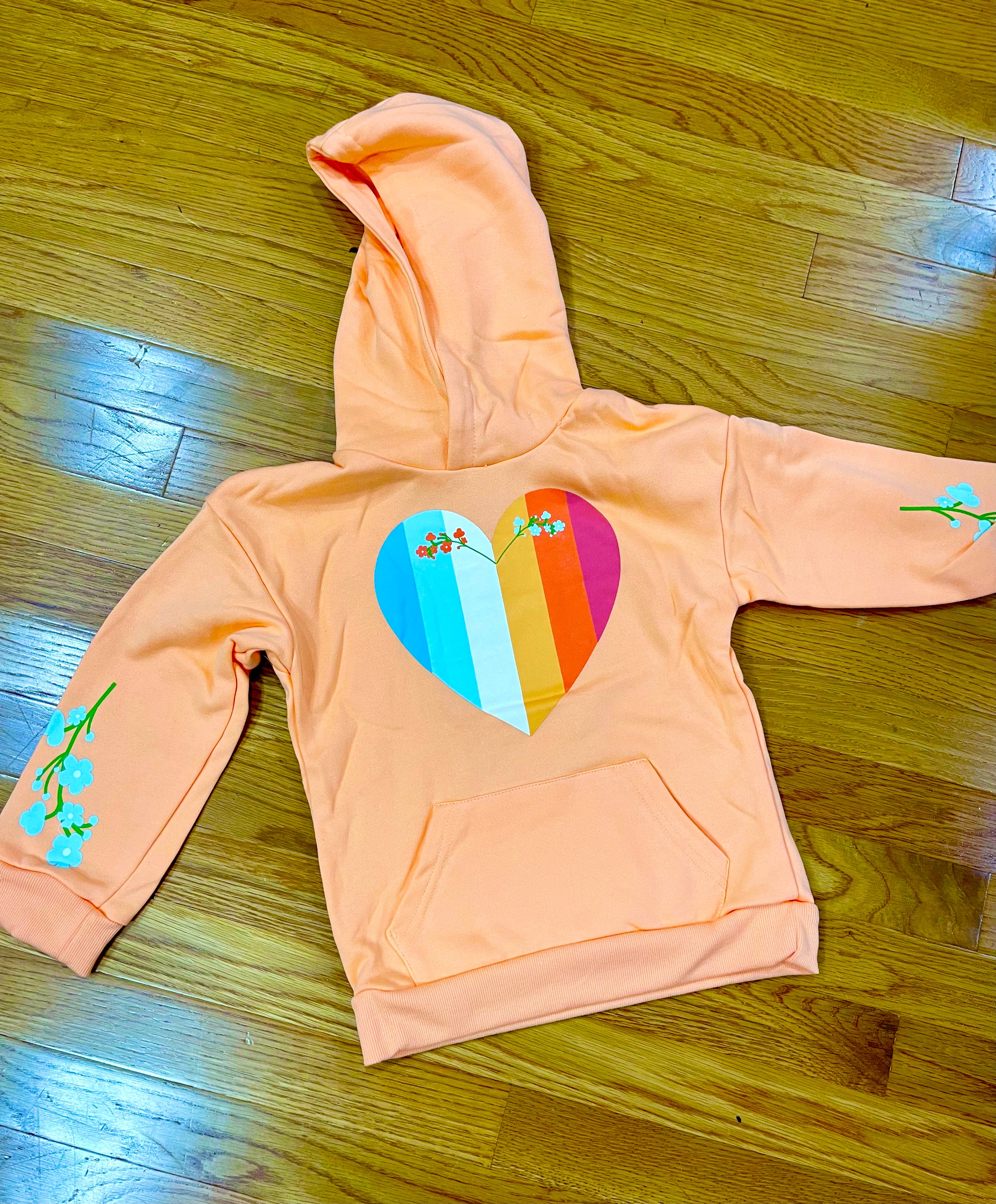 Kids Peach Heart and Floral Hoodie