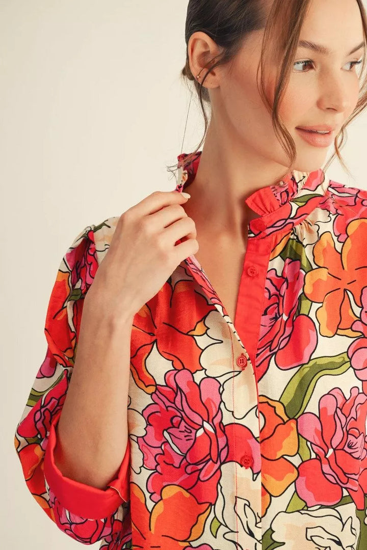 🌸 Rosé Garden Ruffle Blouse