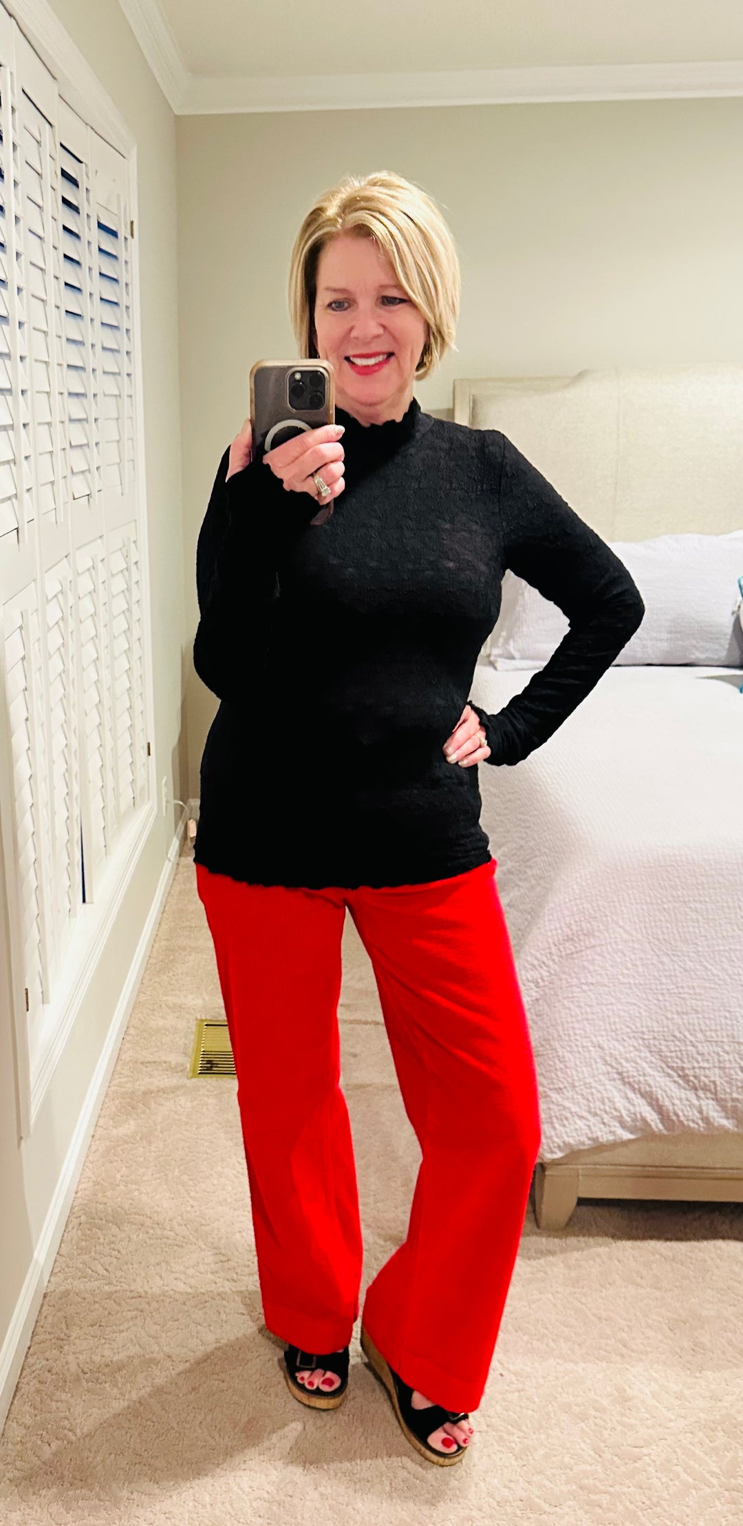 Lace Mock Neck Thumbhole Top- Black