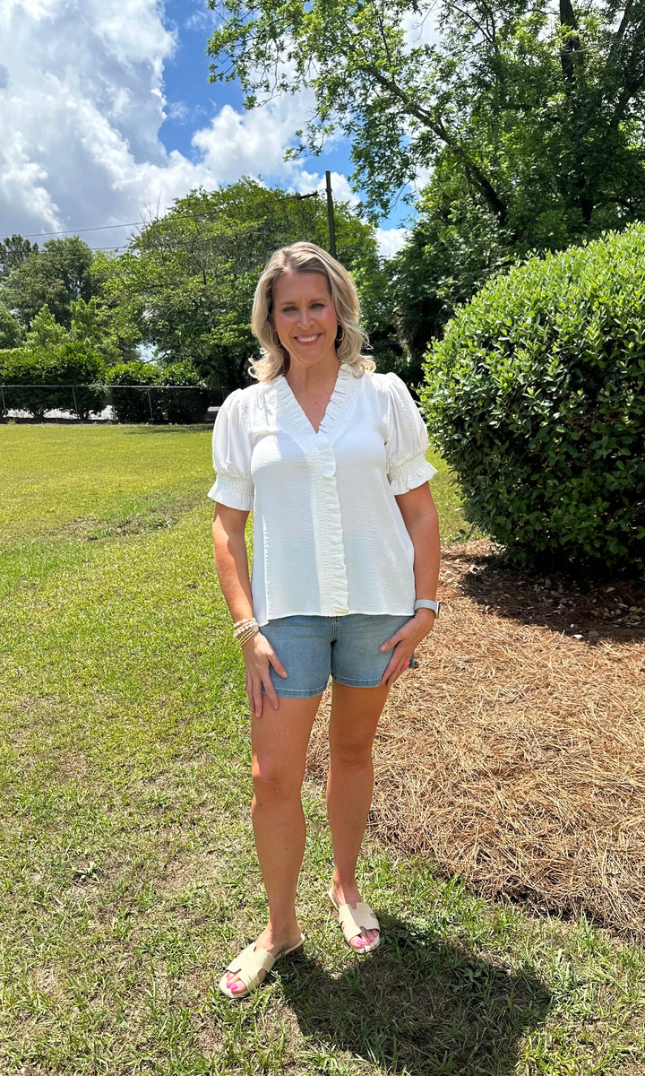 Solid Smocking Top- Off White