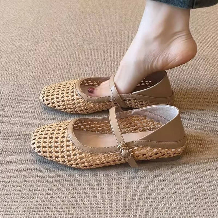 Soft Leather Woven Mary Jane Flat Sandals